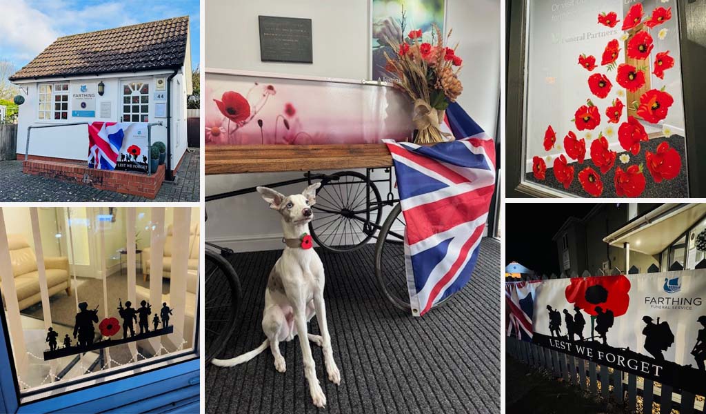 A compilation of Remembrance Day displays at Farthing Funeral Service.
